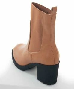 Intouch Footwear Shoes Caramel Faux Leather Elastic Panel Lug Booties