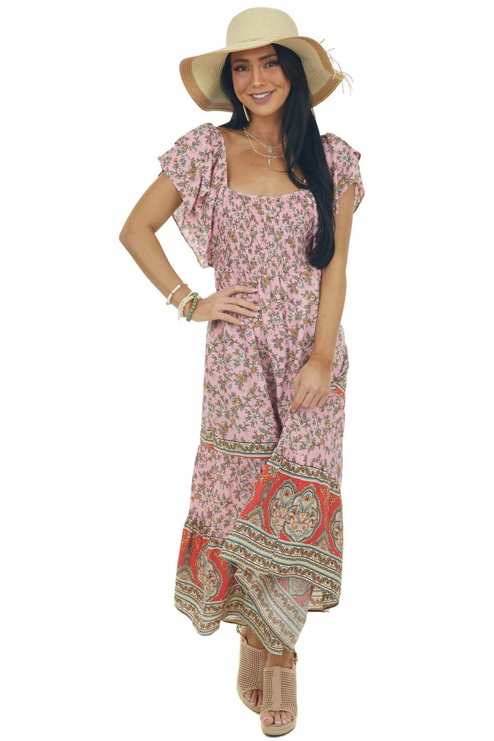 Umgee Carnation Floral Print Square Neck Midi Dress 12 Umgee Carnation Floral Print Square Neck Midi Dress