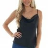 L Love Black Leopard Satin Cami With Cowl Neckline Tops