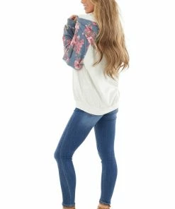 12PM Tops Cream And Dusty Cornflower Floral Hoodie With Drawstrings 13 12PM Tops Cream And Dusty Cornflower Floral Hoodie With Drawstrings