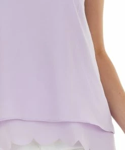 White Birch Iris Purple Scalloped Trim Tiered Hem Tank Top