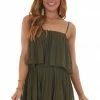 NAKED ZEBRA Willow Sleeveless Pleated Overlaying Flowy Fitted Romper Dresses