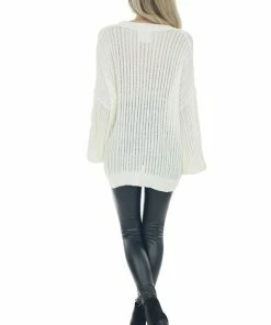 Fantastic Fawn Cream V Neck Long Sleeve Ribbed Knit Sweater