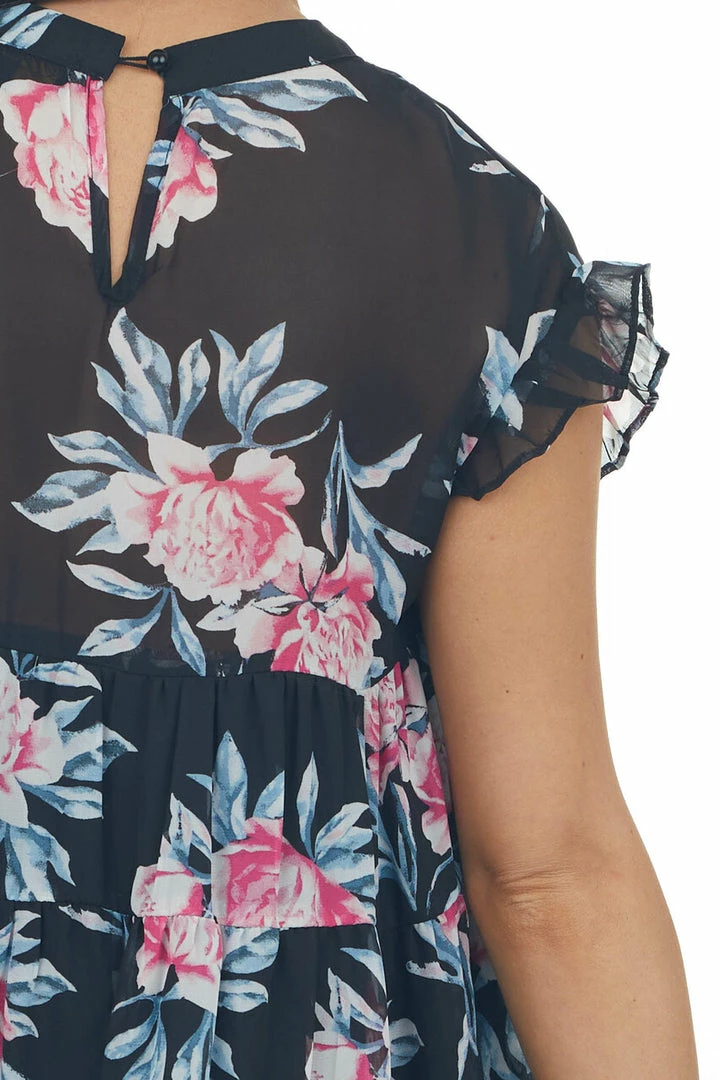 Bighit Fashion Black Floral Print Short Sleeve Tiered Babydoll Short Dress 13 Bighit Fashion Black Floral Print Short Sleeve Tiered Babydoll Short Dress