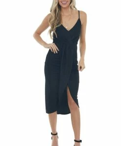 Main Strip Black Shimmer Sleeveless Midi Dress Dresses