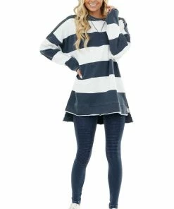 Cezele Vintage Navy And White Striped Print Long Sleeve Knit Top 27 Cezele Vintage Navy And White Striped Print Long Sleeve Knit Top