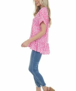 143 Story Magenta Spotted Print Drop Waist Blouse 32 143 Story Magenta Spotted Print Drop Waist Blouse