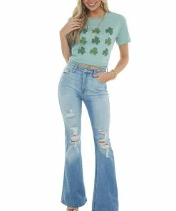 A. Blush Seafoam Shamrock Graphic Sort Sleeve Knit Tee