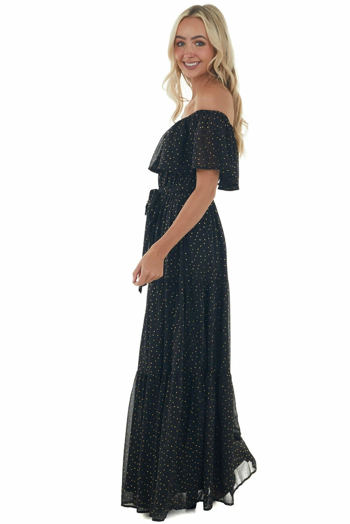 Flying Tomato Dresses Black And Gold Fleck Off Shoulder Maxi Dress 9 Flying Tomato Dresses Black And Gold Fleck Off Shoulder Maxi Dress