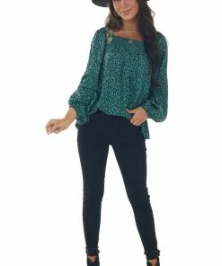 Hailey & Co Juniper Green Animal Print Embroidered Blouse