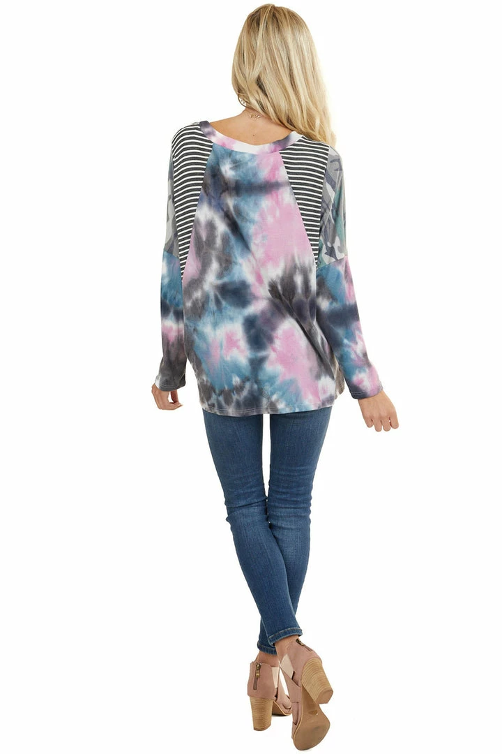 Haptics Charcoal Multicolor Tie Dye Top With Multiprint Contrast 15 Haptics Charcoal Multicolor Tie Dye Top With Multiprint Contrast