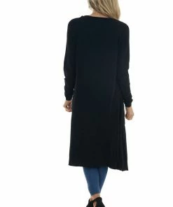 Style Melody Tops Black Longline Open Front Knit Cardigan