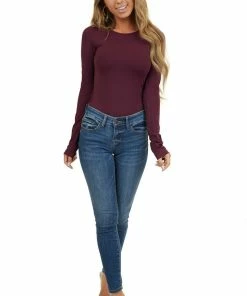 Nikibiki Eggplant Purple Seamless Long Sleeve Crew Neck Top