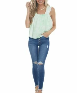 Umgee Lime Green Acid Wash Tank With Ruffled Straps