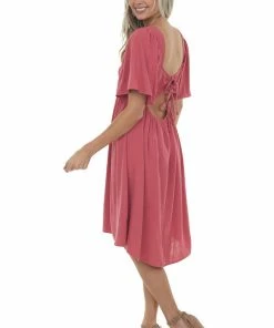 Umgee Dresses Punch Smocked Flutter Sleeve Linen Dress