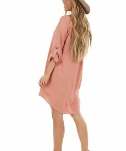 Listicle Terracotta Button Down Collared Short Dress With Pockets Dresses 29 Listicle Terracotta Button Down Collared Short Dress With Pockets Dresses