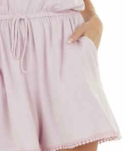 CY Fashion Cherry Blossom Sleeveless Romper With Lace Trim Details