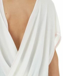 CY Fashion Ivory Waffle Knit Open Back Top With Exposed Stitching Tops