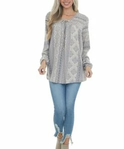 Now N Forever Tops Blush And Stone Multiprint Long Sleeve Top