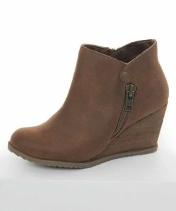 Brand Headquarters Shoes Sepia Wedge Heel Booties With Zipper Detail