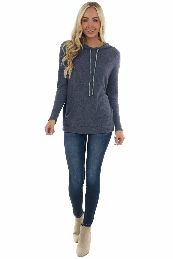 Staccato Navy Knit Sweatshirt With Striped Drawstrings Tops 4 Staccato Navy Knit Sweatshirt With Striped Drawstrings Tops