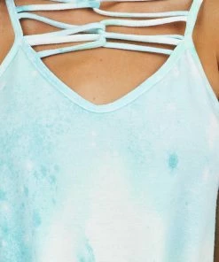 Urban Chic Aqua Blue Tie Dye Tank Top With Caged Neckline Detail Tops