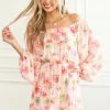 Peach Love Blush Floral Off The Shoulder Ruffle Dress