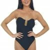 Davi & Dani Black Strapless Swimsuit With Gold Bar Detail Accessories