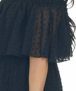 EPretty Dresses Black Swiss Dot Ruffled Off The Shoulder Maxi Dress