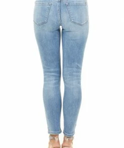 Vervet Bottoms Midwash Denim High Rise Skinny Jeans With Button Up Closure