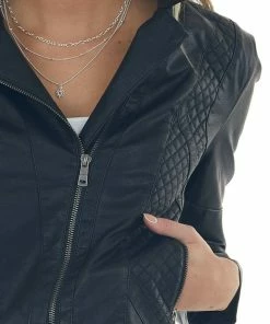 Coalition Black Faux Leather Quilted Detail Moto Jacket Outerwear 30 Coalition Black Faux Leather Quilted Detail Moto Jacket Outerwear