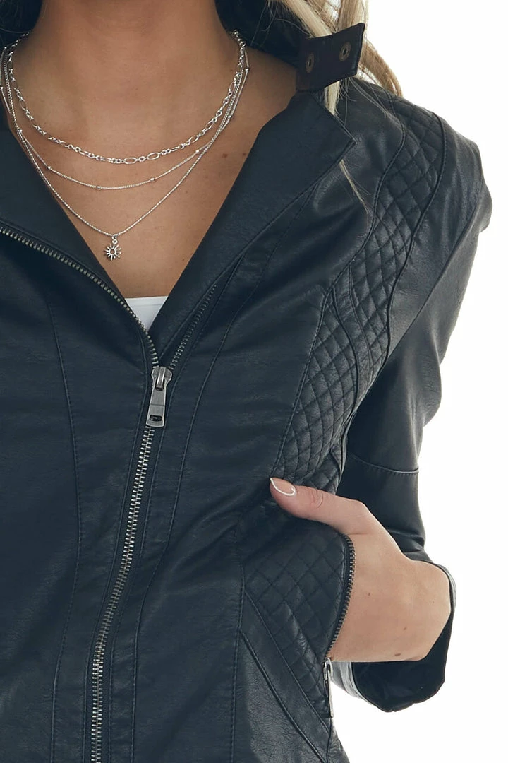 Coalition Black Faux Leather Quilted Detail Moto Jacket Outerwear 15 Coalition Black Faux Leather Quilted Detail Moto Jacket Outerwear