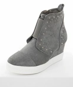 Let's See Style Shoes Ash Grey Faux Suede Wedge Sneakers With Silver Stud Details 23 Let's See Style Shoes Ash Grey Faux Suede Wedge Sneakers With Silver Stud Details