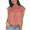 Ces Femme Rust Ditsy Floral Top With Flutter Sleeves Tops