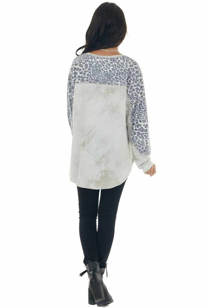 Easel Tops Grey Tie Dye And Animal Print Long Sleeve Top 8 Easel Tops Grey Tie Dye And Animal Print Long Sleeve Top