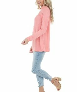 143 Story Coral Chest Cut Out Stretchy Knit Top With Long Sleeves Tops 32 143 Story Coral Chest Cut Out Stretchy Knit Top With Long Sleeves Tops