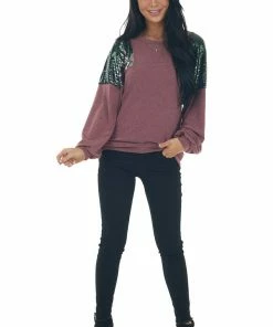 7th Ray Heathered Berry Multicolor Sequin Knit Top