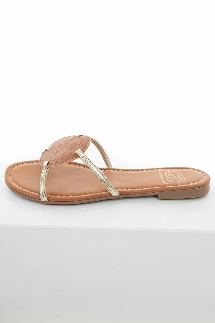 MIAMI SHOE Shoes Sienna And Gold Circle Detail Slip On Sandals 10 MIAMI SHOE Shoes Sienna And Gold Circle Detail Slip On Sandals