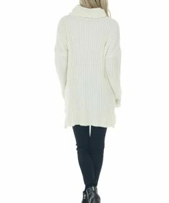 J.NNA Cream Chenille Ribbed Cowl Neck Sweater Tops