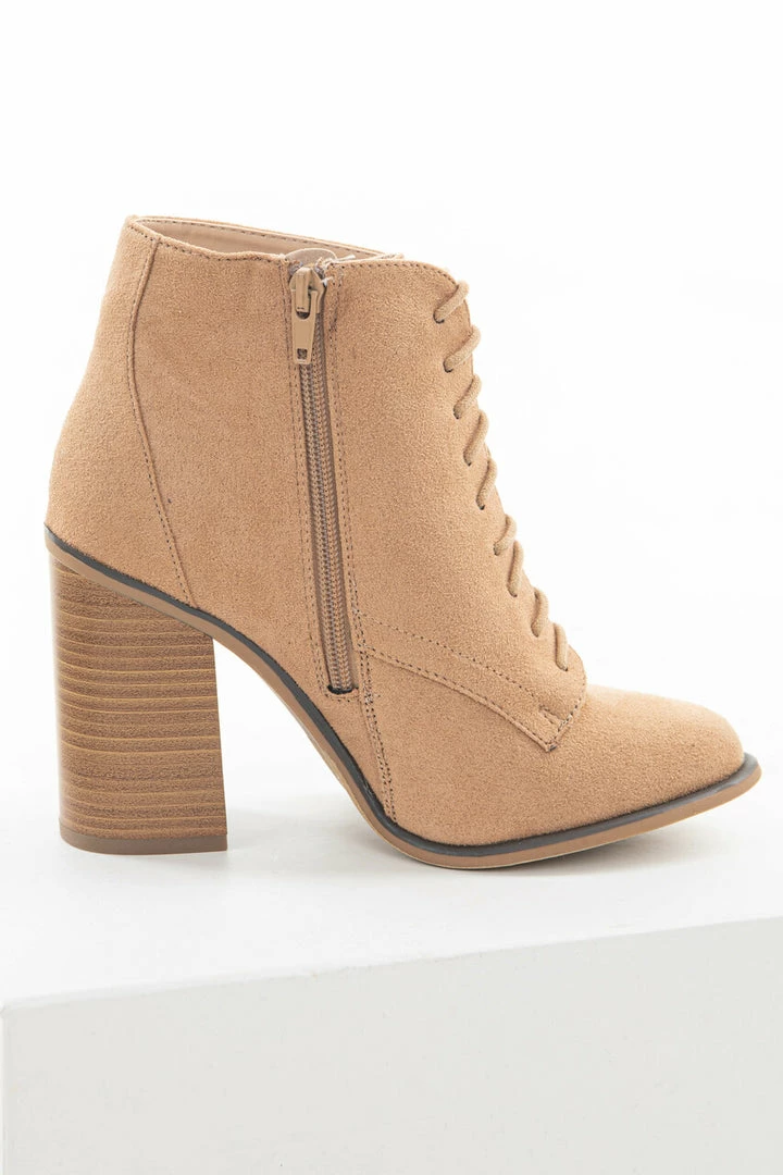 FORTUNE DYNAMIC Nude Faux Suede Lace Up High Heel Booties 10 FORTUNE DYNAMIC Nude Faux Suede Lace Up High Heel Booties