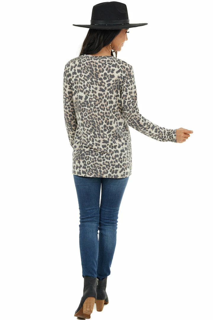 Vanilla Bay Beige Leopard Print Knit Long Sleeve Top With Cutout Neck 18 Vanilla Bay Beige Leopard Print Knit Long Sleeve Top With Cutout Neck