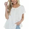Davi & Dani White Flowy Knit Top With Raw Edge Seams Tops