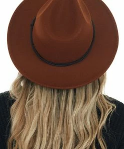 Fame Accessories Cinnamon Felt Wide Brim Hat With Double Band