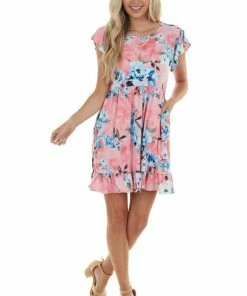 HEIMISH Watermelon Floral Short Dress With Pockets Dresses