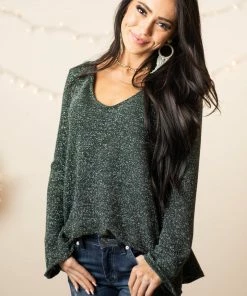 143 Story Dark Green Long Sleeve Top With Silver Thread Details
