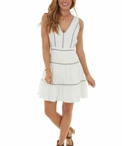 BiBi Ivory Swiss Dot Sleeveless Short Woven Dress