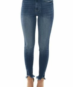 KanCan Dark High Rise Frayed Slit Hem Skinny Jeans