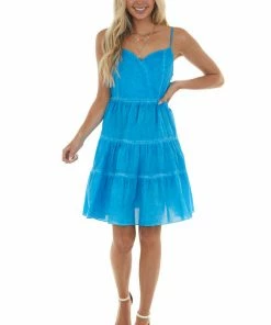 Umgee Dresses Azure Blue Mineral Wash Sweetheart Neck Dress 11 Umgee Dresses Azure Blue Mineral Wash Sweetheart Neck Dress