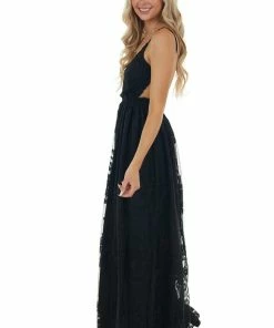 Dress Day Black Lace Sleeveless Open Back Maxi Dress Dresses