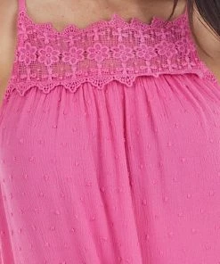 Staccato Hot Pink Swiss Dot Tank Top With Floral Crocheted Lace Neck 32 Staccato Hot Pink Swiss Dot Tank Top With Floral Crocheted Lace Neck